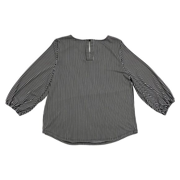 ADRIANNA Papell stripe pattern striped blouse long sleeves black & white size L - Picture 2 of 11